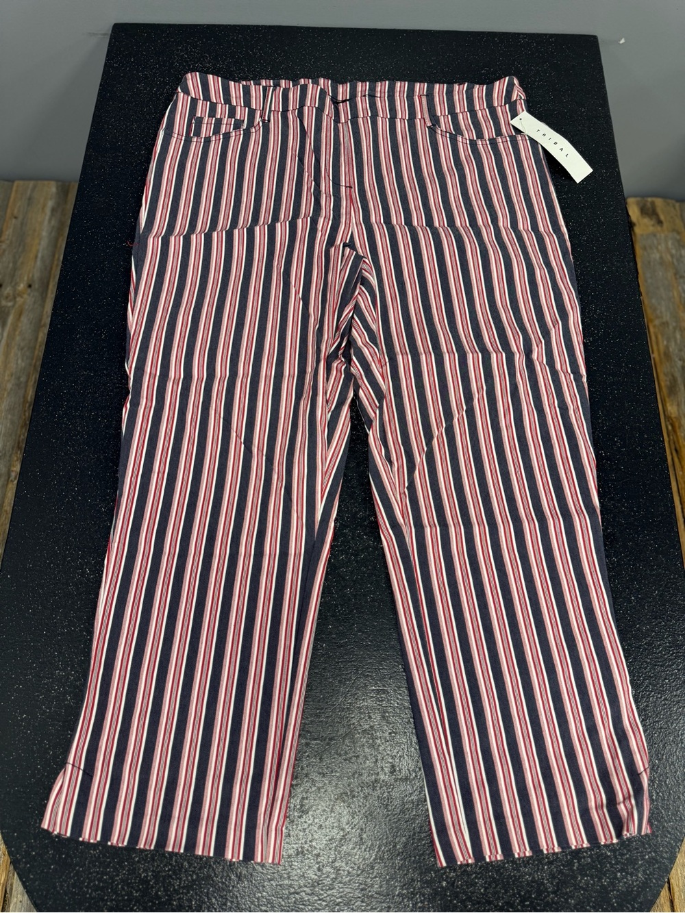Striped Pull-On Capri Pants in Navy, Red and White